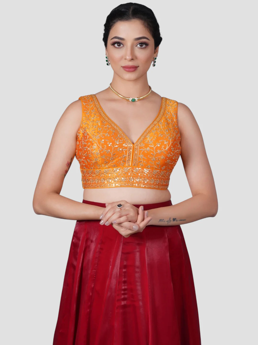 Yellow Deep Neck Sleeveless Readymade Saree Blouse