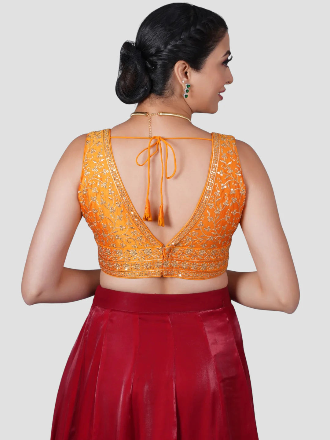 Yellow Deep Neck Sleeveless Readymade Saree Blouse