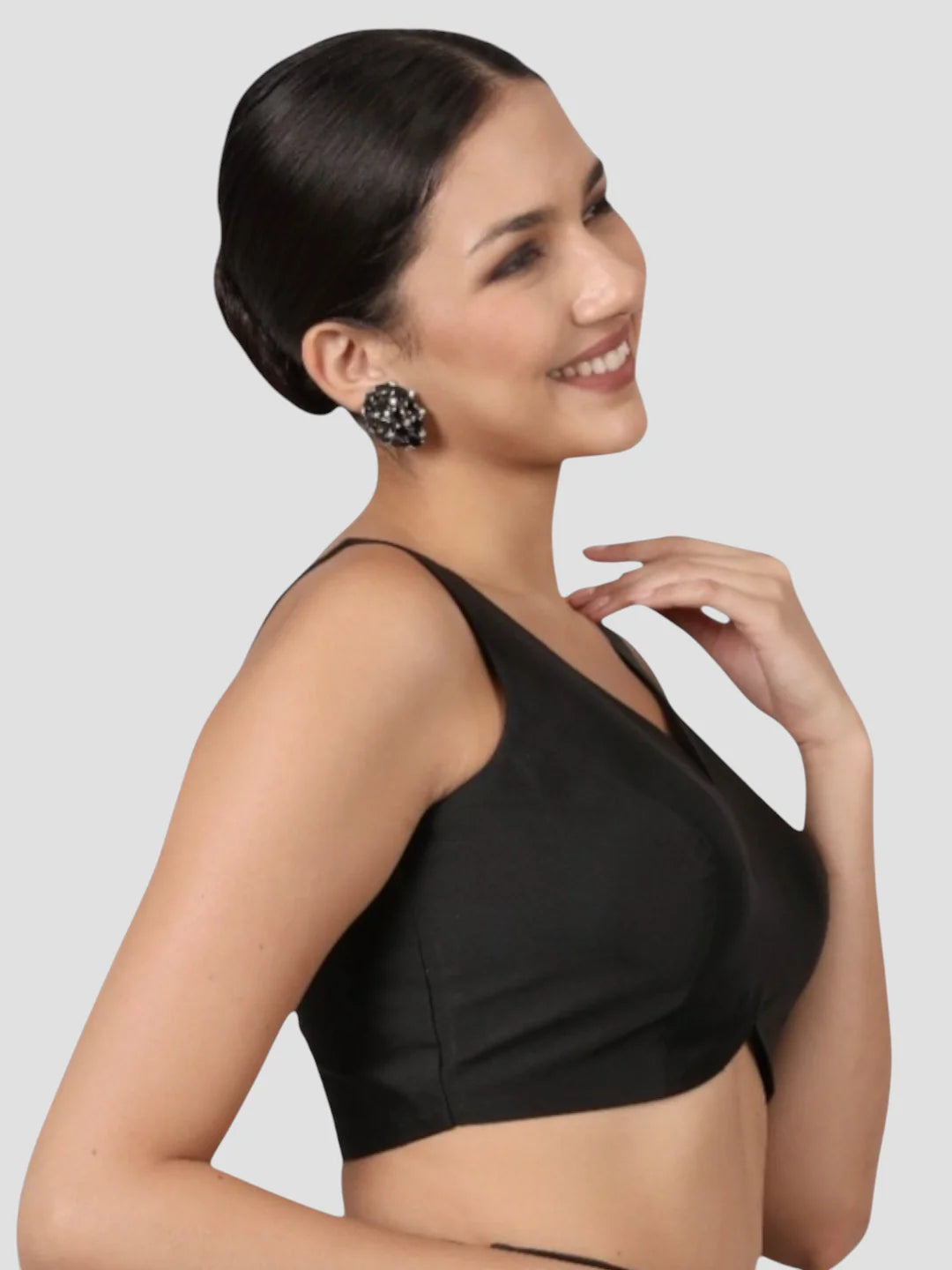 Black Banglori Silk Sleeveless Readymade Saree Blouse