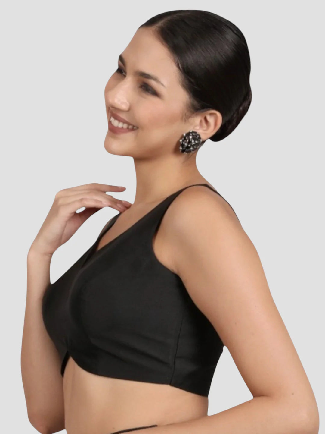 Black Banglori Silk Sleeveless Readymade Saree Blouse