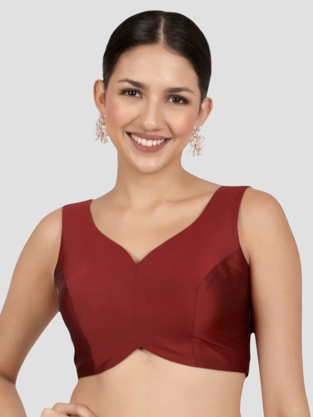 Maroon Banglori Silk Sleeveless Readymade Saree Blouse
