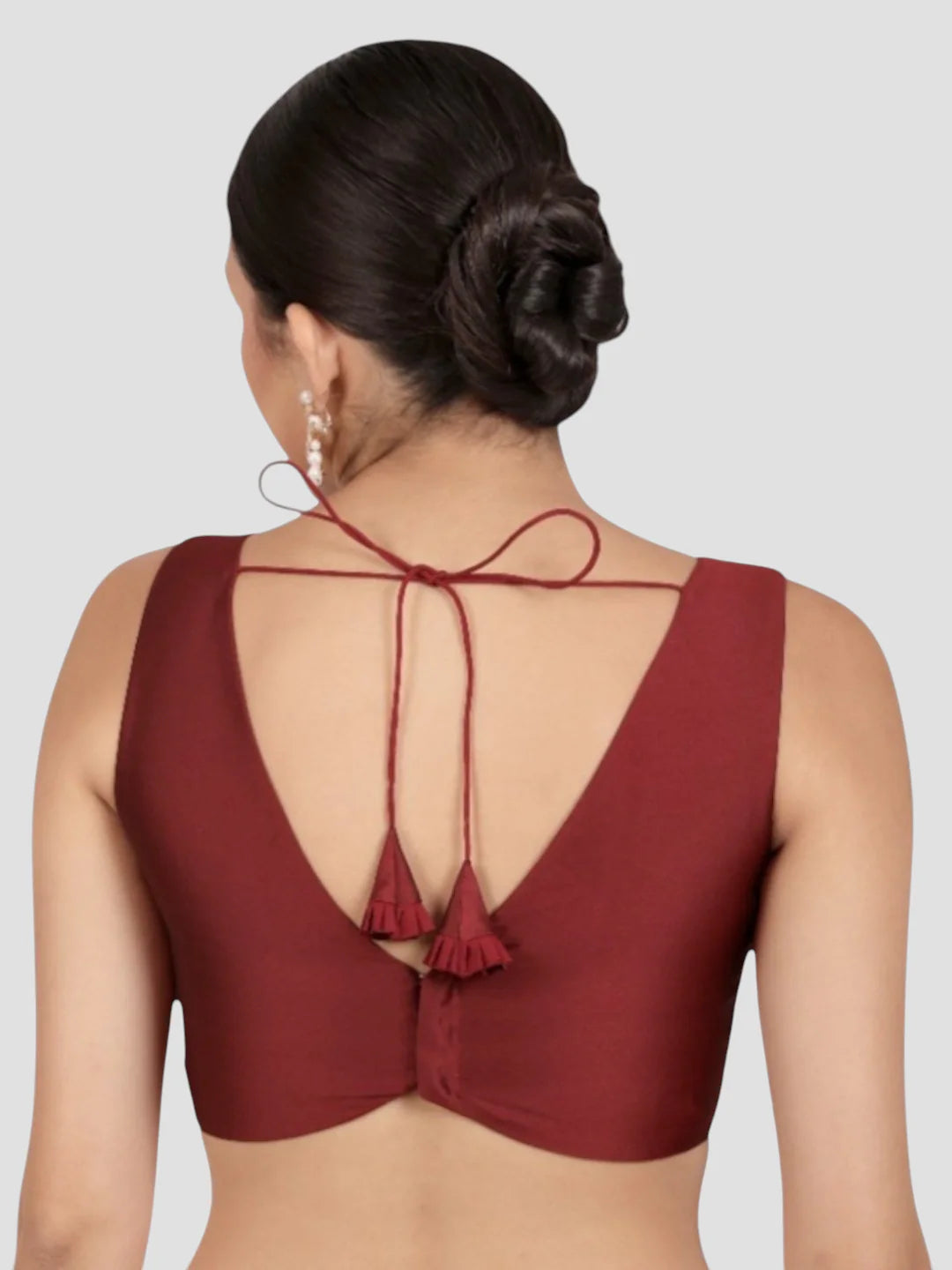 Maroon Banglori Silk Sleeveless Readymade Saree Blouse