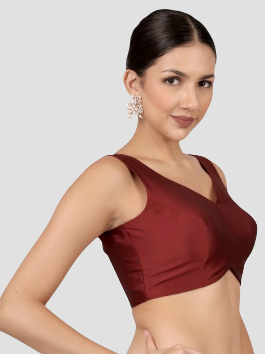 Maroon Banglori Silk Sleeveless Readymade Saree Blouse