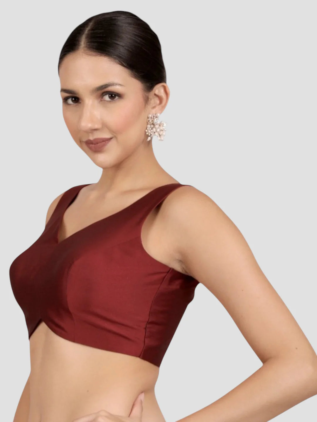Maroon Banglori Silk Sleeveless Readymade Saree Blouse