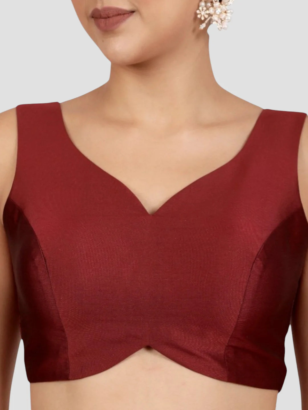 Maroon Banglori Silk Sleeveless Readymade Saree Blouse