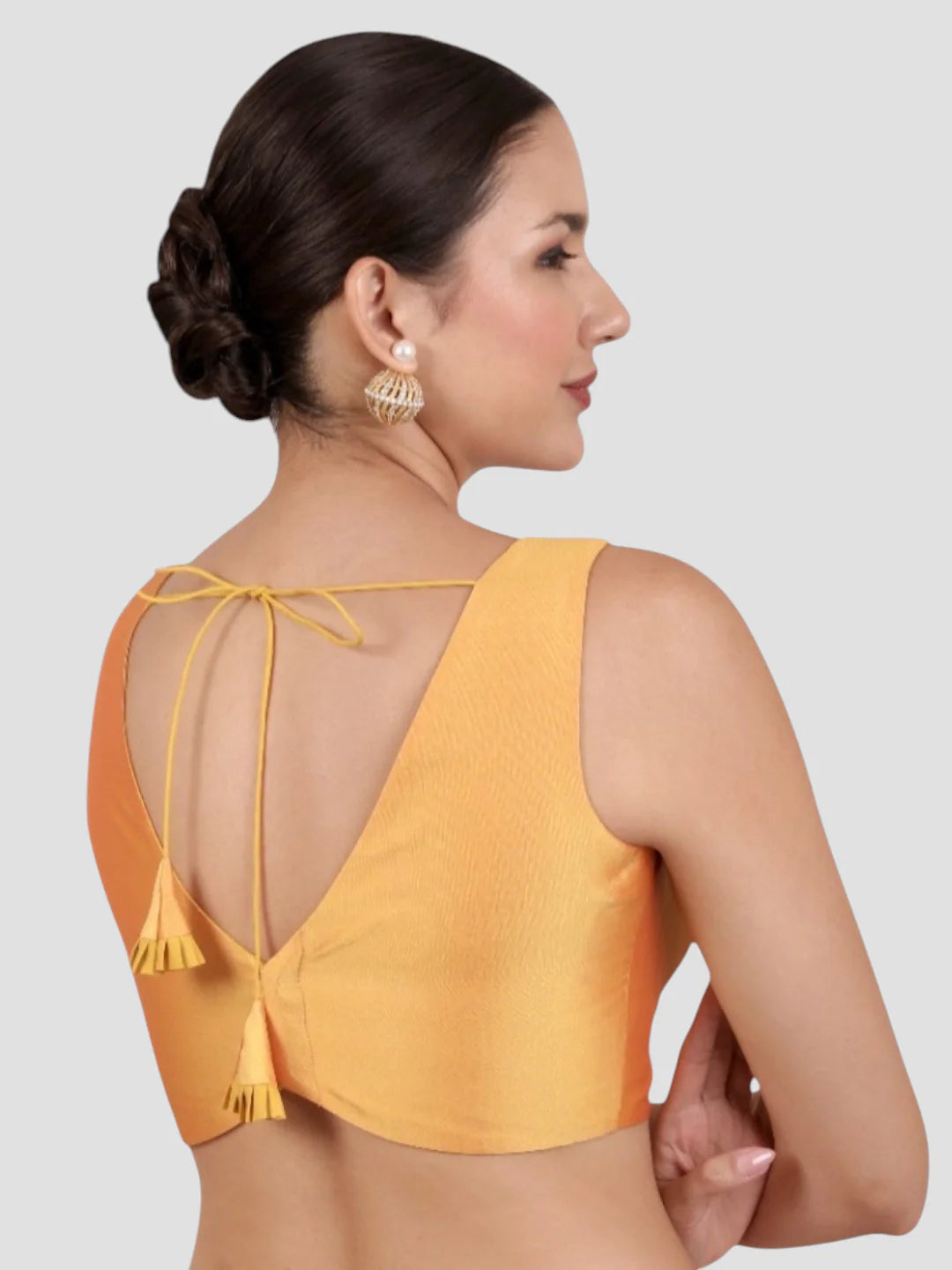 Mustard Banglori Silk Sleeveless Readymade Saree Blouse