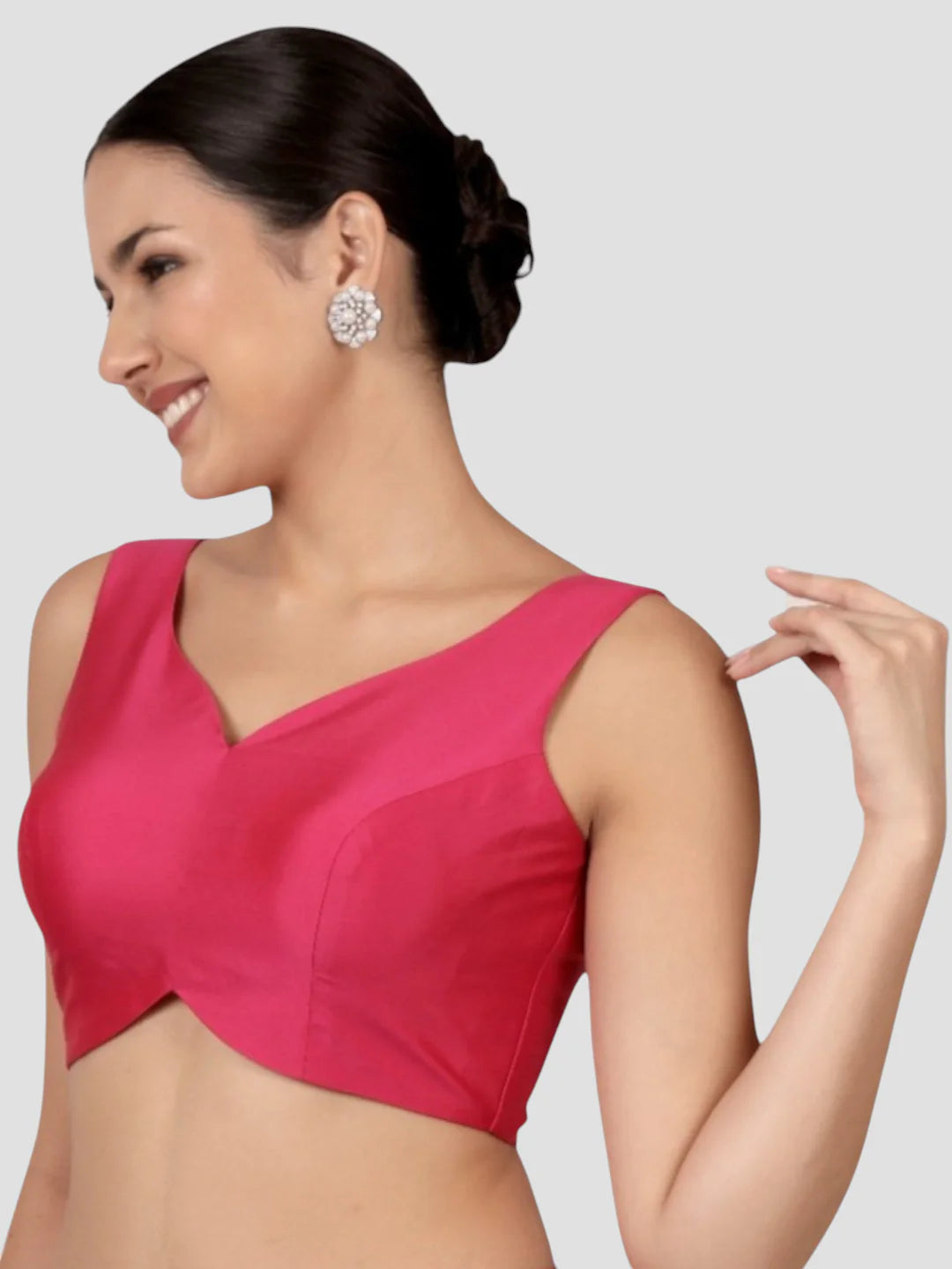 Rani Pink Banglori Silk Sleeveless Readymade Saree Blouse