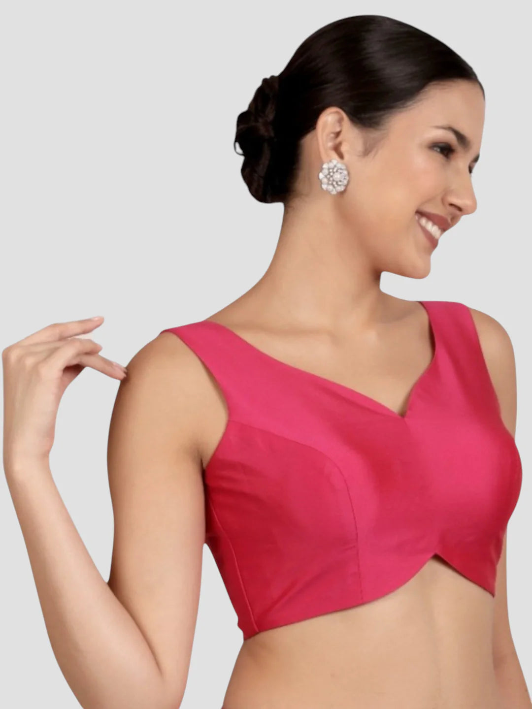 Rani Pink Banglori Silk Sleeveless Readymade Saree Blouse