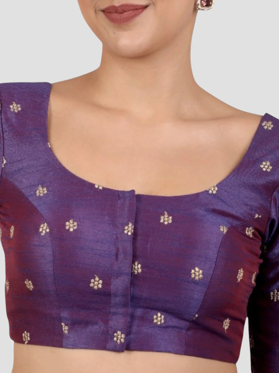 Purple Kora Silk Golden Zari Work Half Sleeve Readymade Saree Blouse