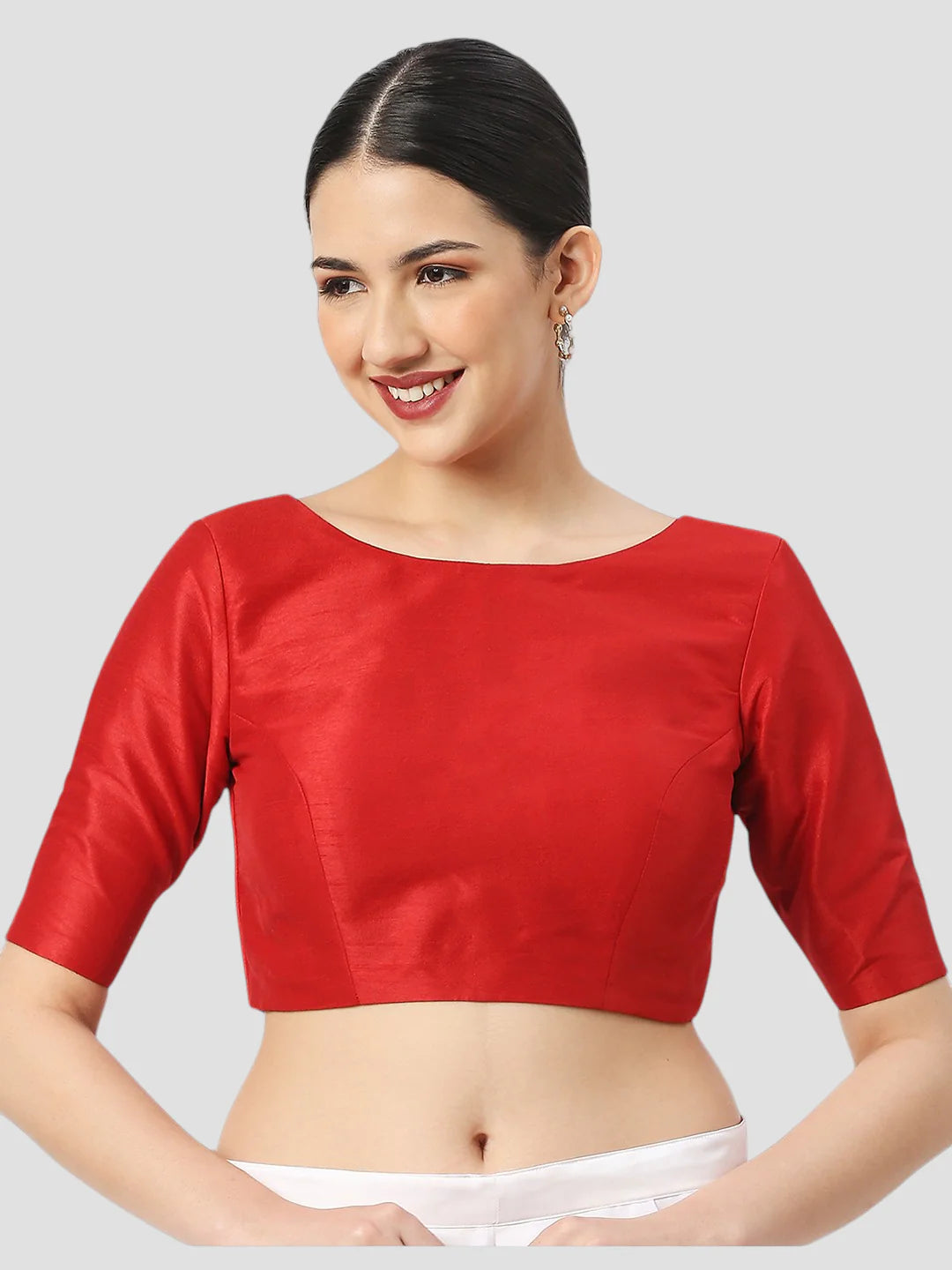 Silk High Neck Half Sleeves Red Saree Blouse Readymade