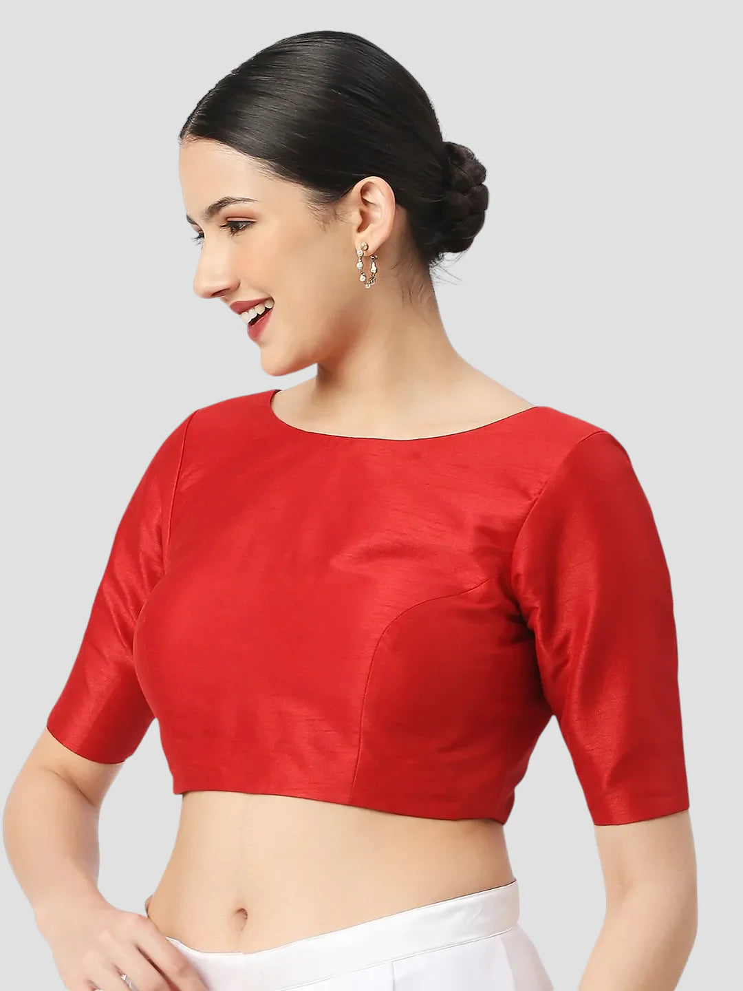 Silk High Neck Half Sleeves Red Saree Blouse Readymade