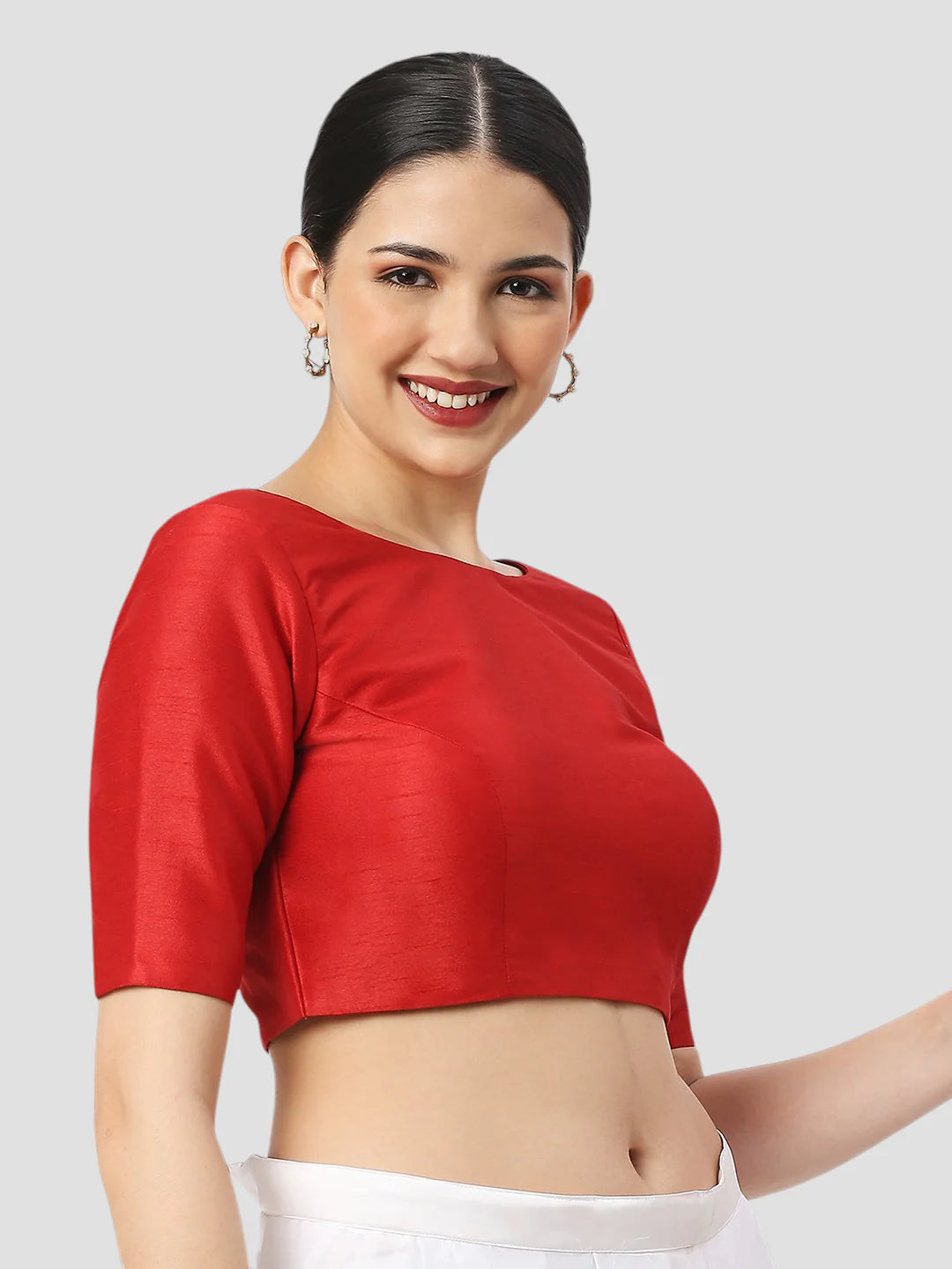 Silk High Neck Half Sleeves Red Saree Blouse Readymade