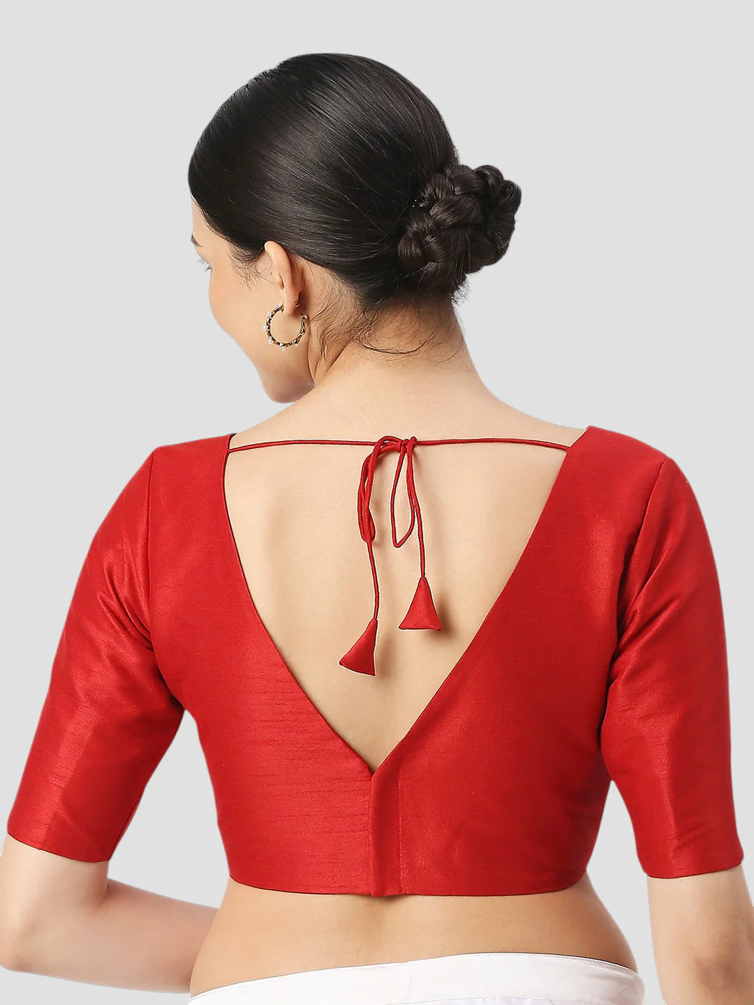 Silk High Neck Half Sleeves Red Saree Blouse Readymade