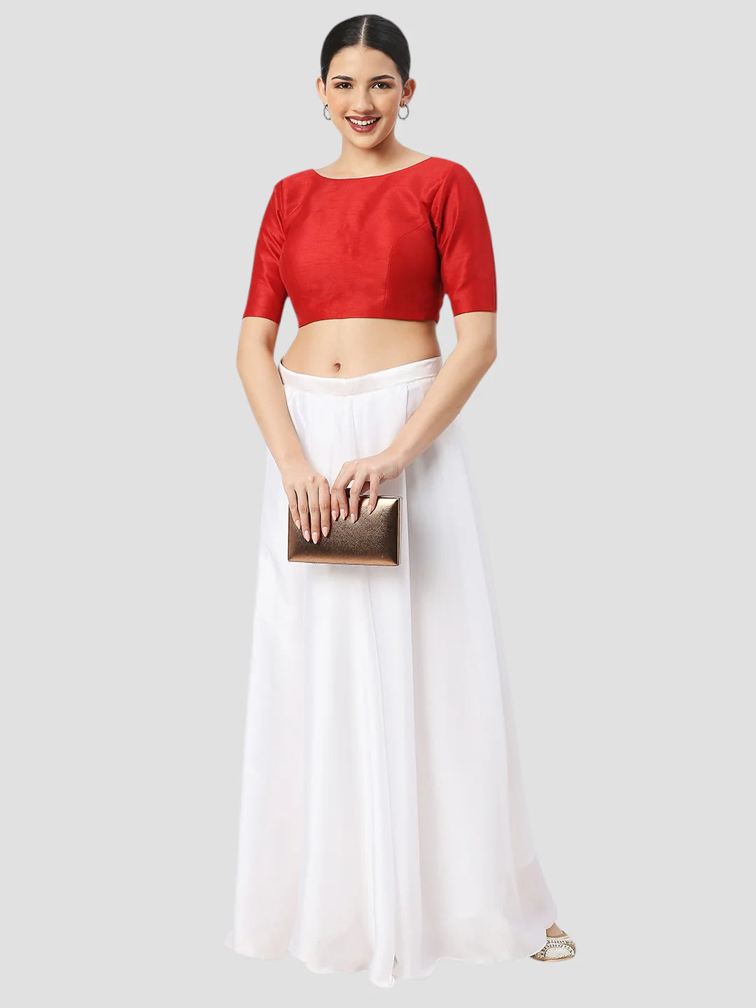 Silk High Neck Half Sleeves Red Saree Blouse Readymade