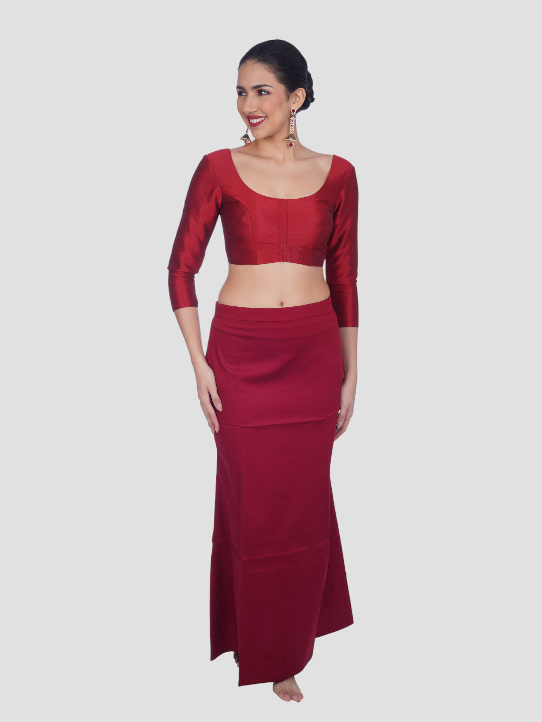 Maroon Cotton Stretchable Spandex Drawstring Saree Shapewear