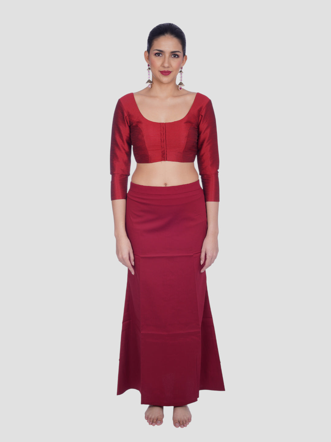 Maroon Cotton Stretchable Spandex Drawstring Saree Shapewear