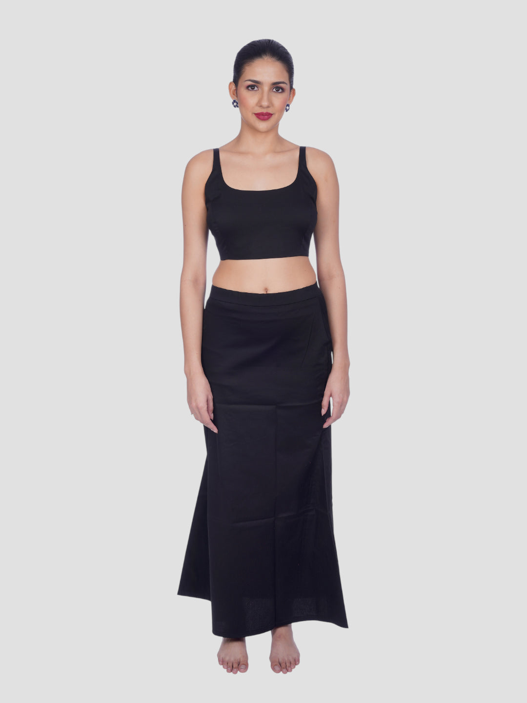 Black Cotton Stretchable Spandex Drawstring Saree Shapewear
