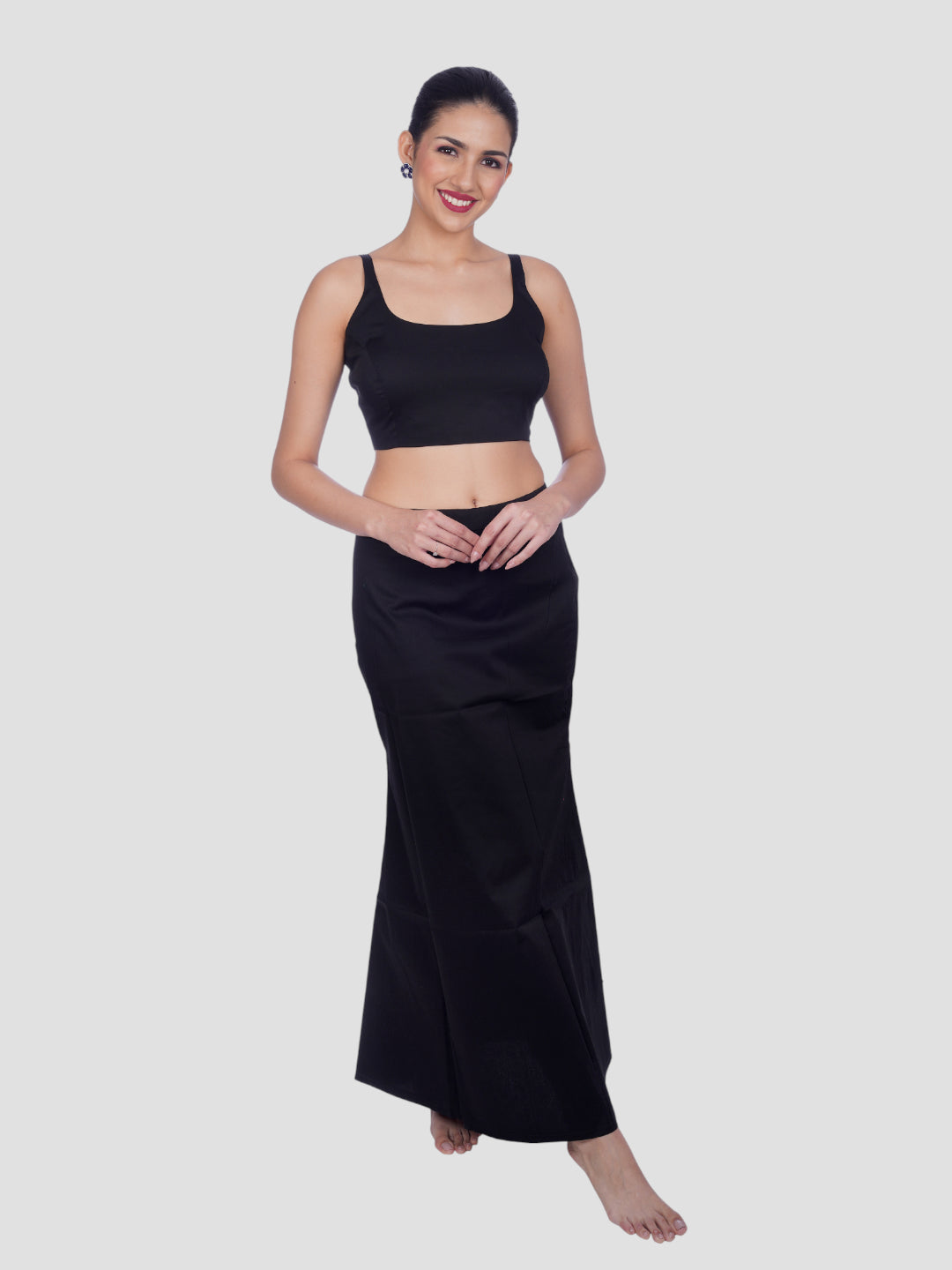Black Cotton Stretchable Spandex Drawstring Saree Shapewear