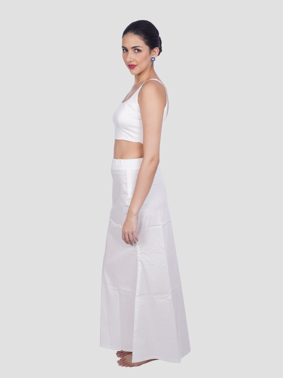 White Cotton Stretchable Spandex Drawstring Saree Shapewear