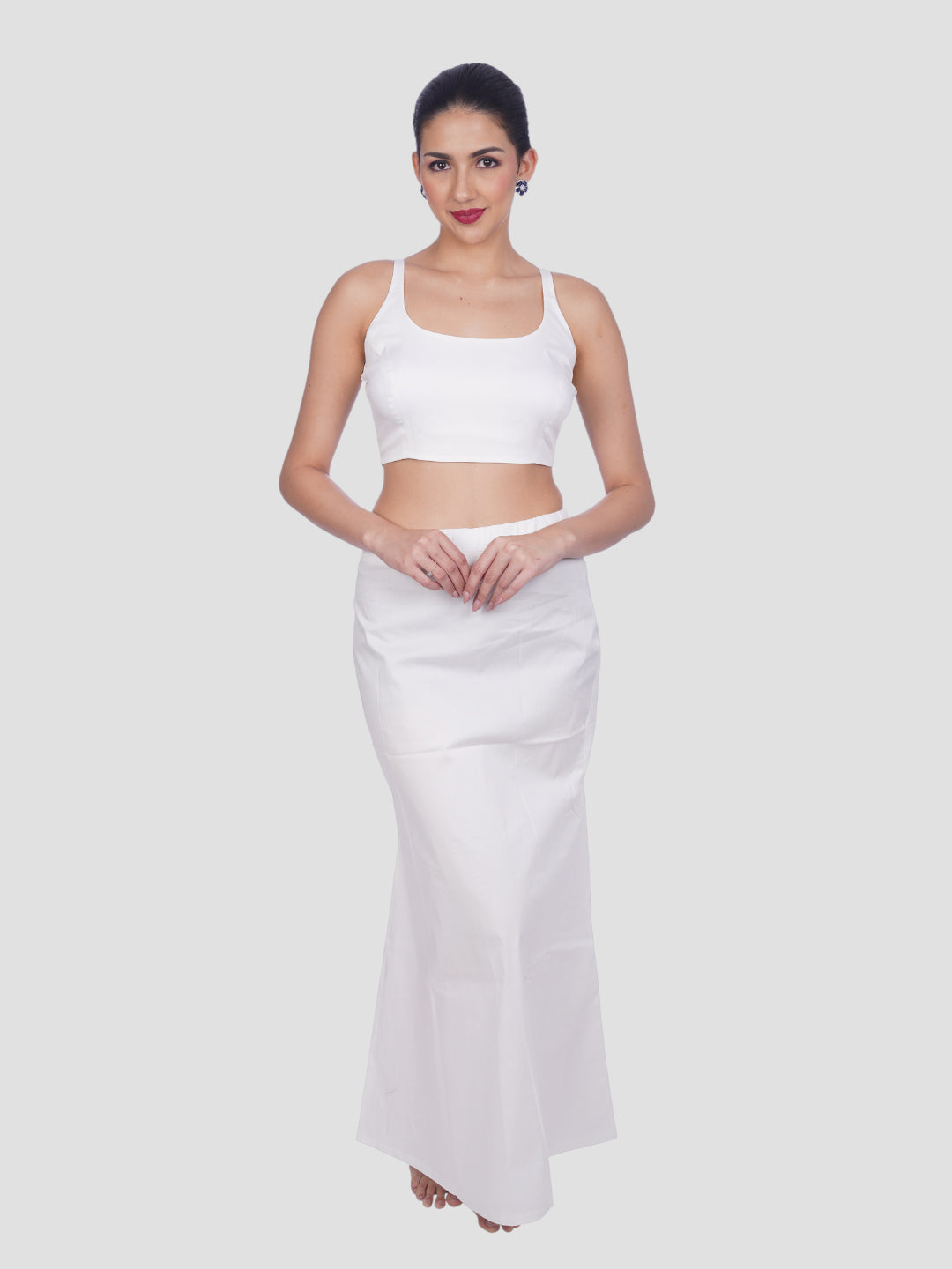 White Cotton Stretchable Spandex Drawstring Saree Shapewear