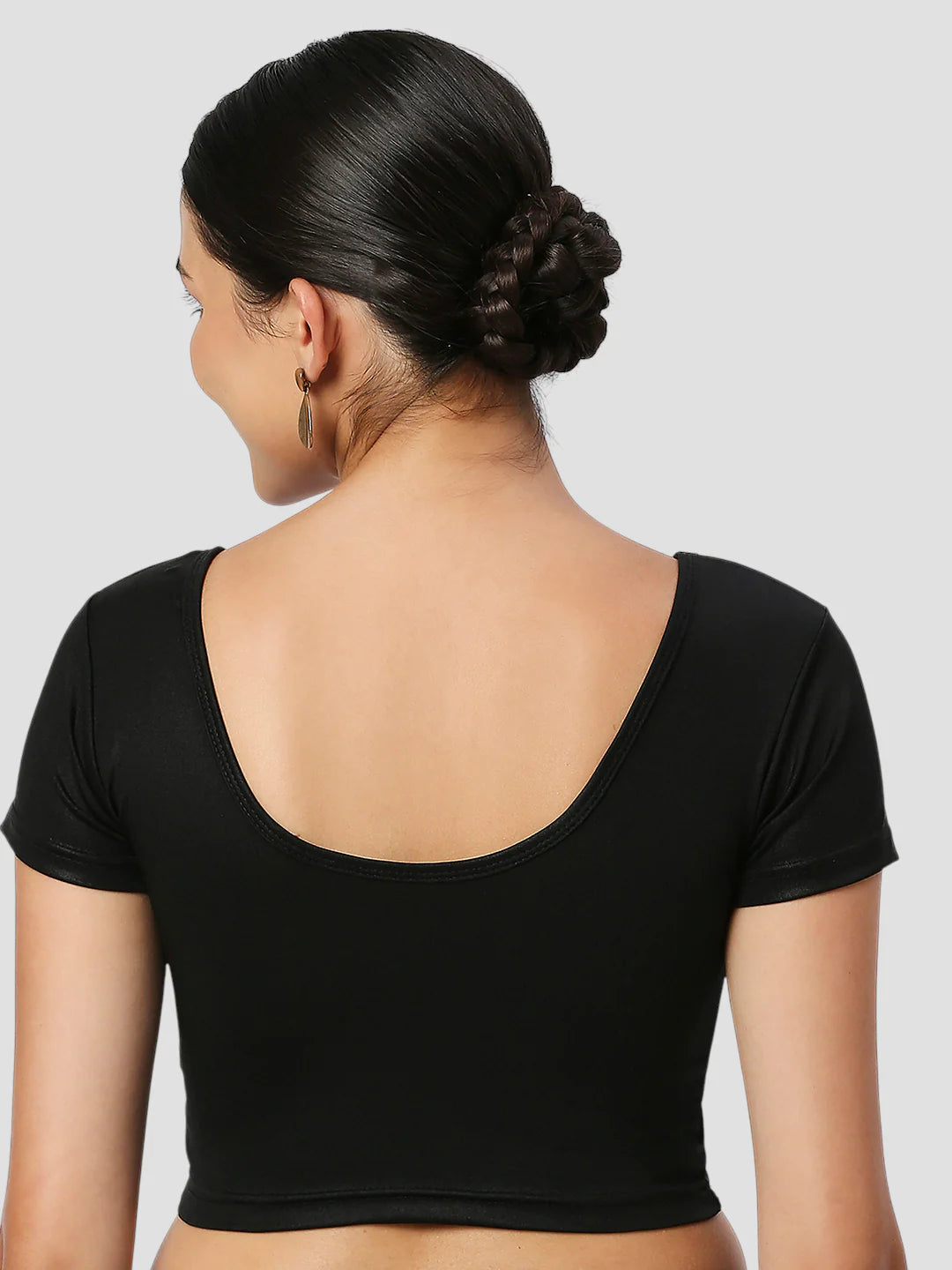 Black All-Time Bestseller Lycra Round Neck Short Sleeves Readymade Blouse
