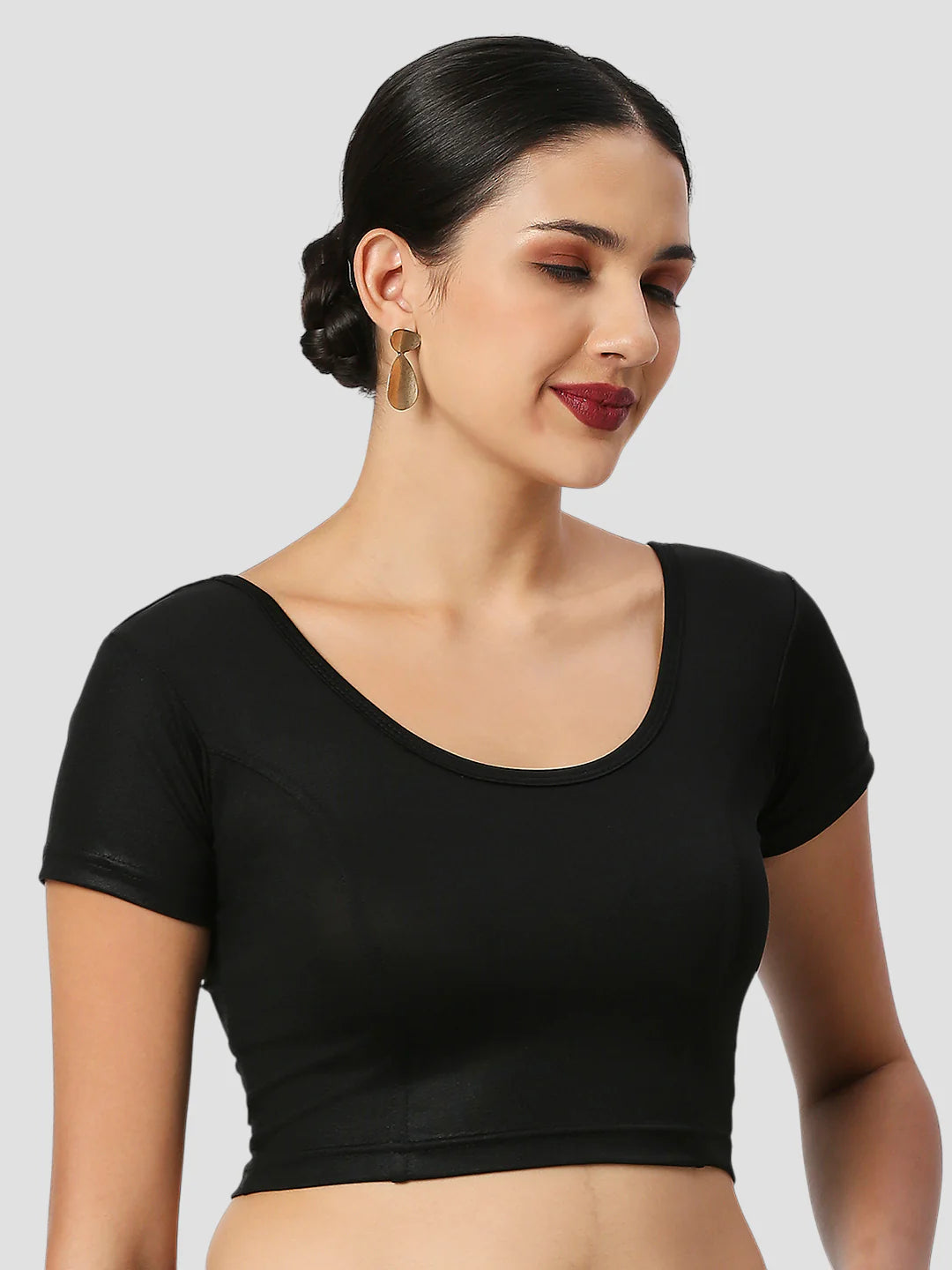 Black All-Time Bestseller Lycra Round Neck Short Sleeves Readymade Blouse