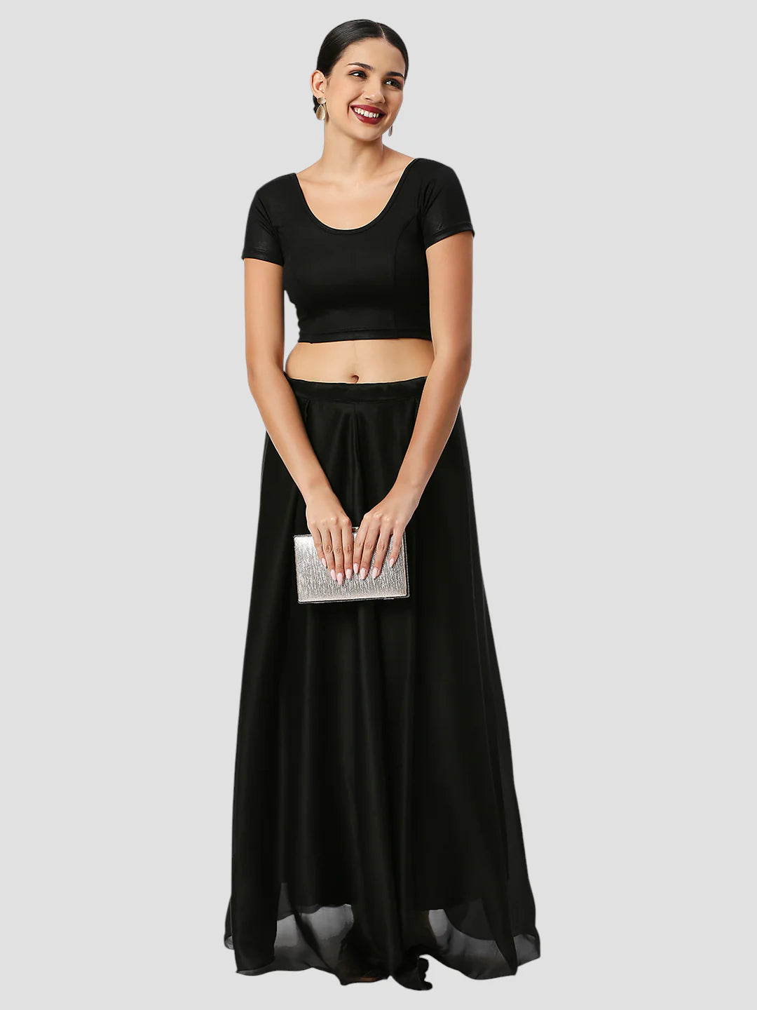 Black All-Time Bestseller Lycra Round Neck Short Sleeves Readymade Blouse