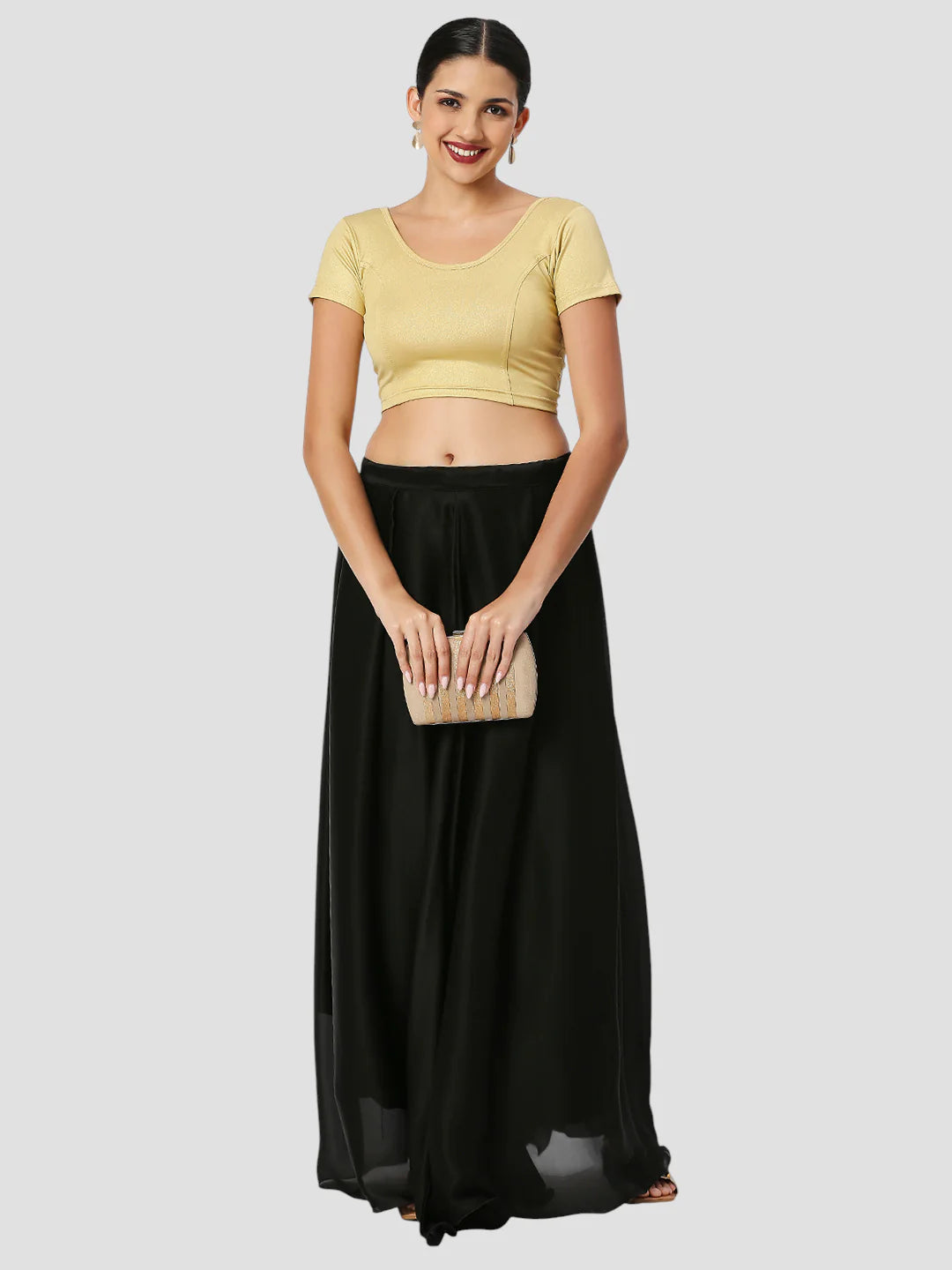 Gold All-Time Bestseller Lycra Round Neck Short Sleeves Readymade Blouse