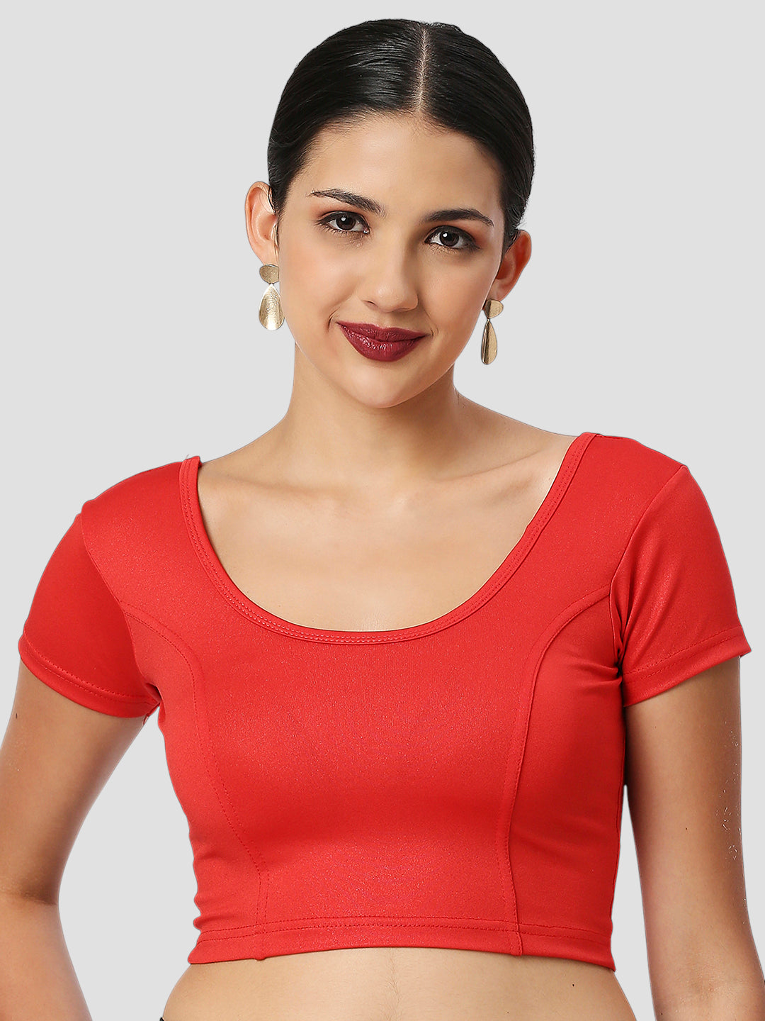 Red All-Time Bestseller Lycra Round Neck Short Sleeves Readymade Blouse