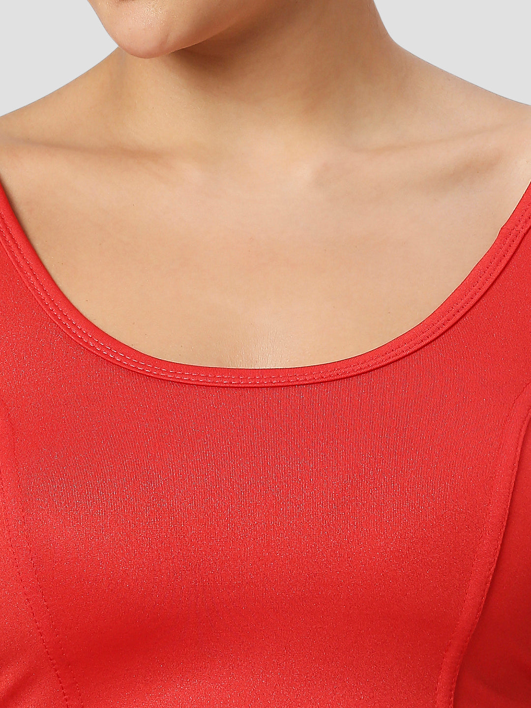 Red All-Time Bestseller Lycra Round Neck Short Sleeves Readymade Blouse
