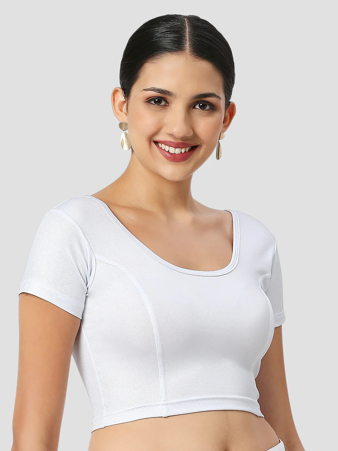 Silver All-Time Bestseller Lycra Round Neck Short Sleeves Readymade Blouse