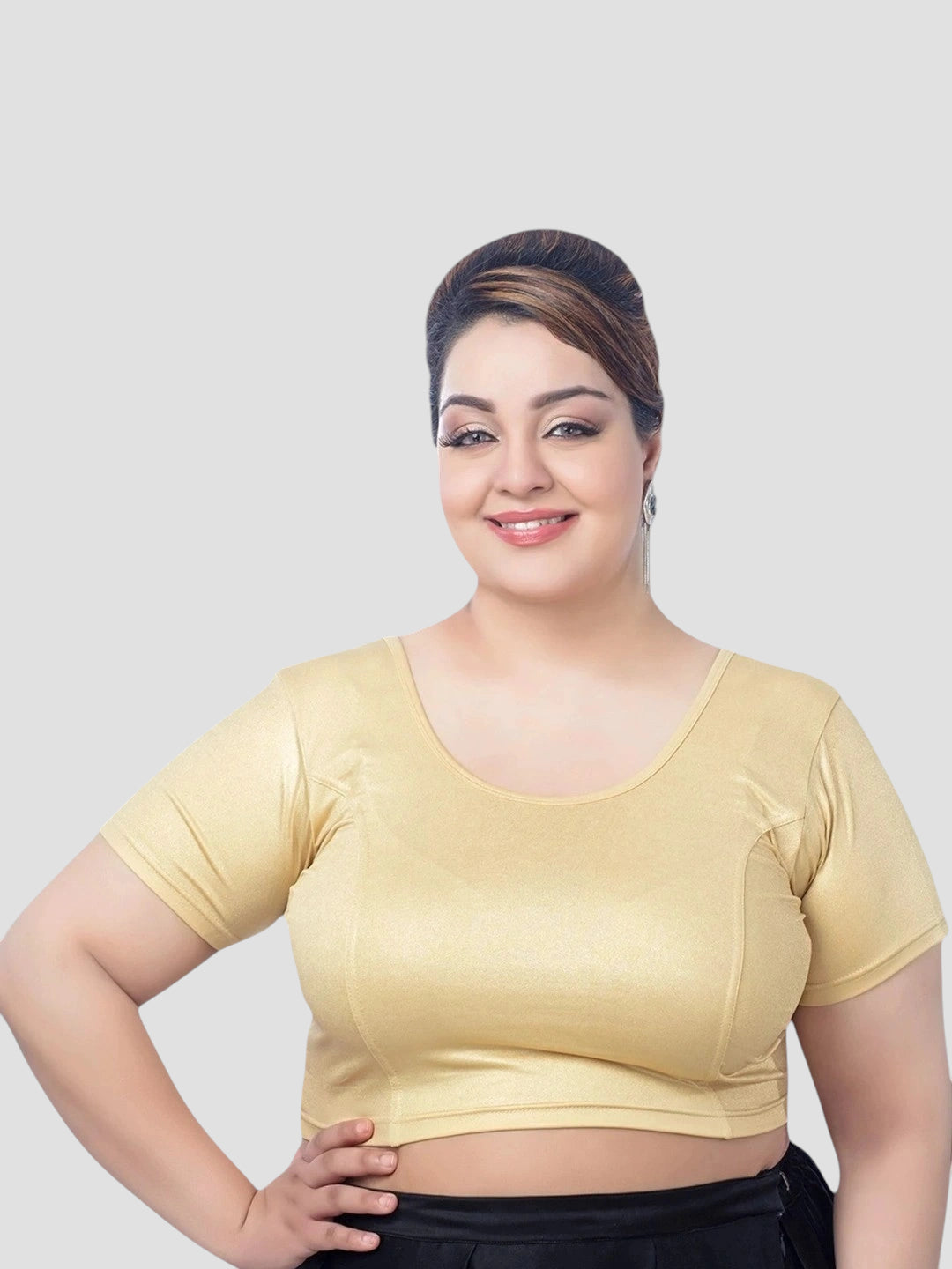 Gold All-Time Bestseller Lycra Round Neck Short Sleeves Plus Size Readymade Blouse