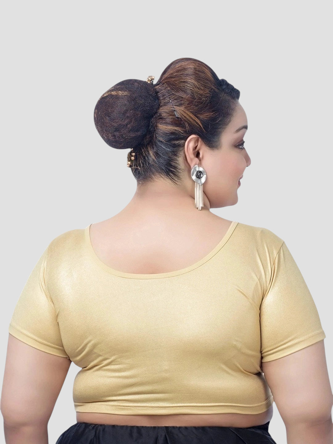 Gold All-Time Bestseller Lycra Round Neck Short Sleeves Plus Size Readymade Blouse