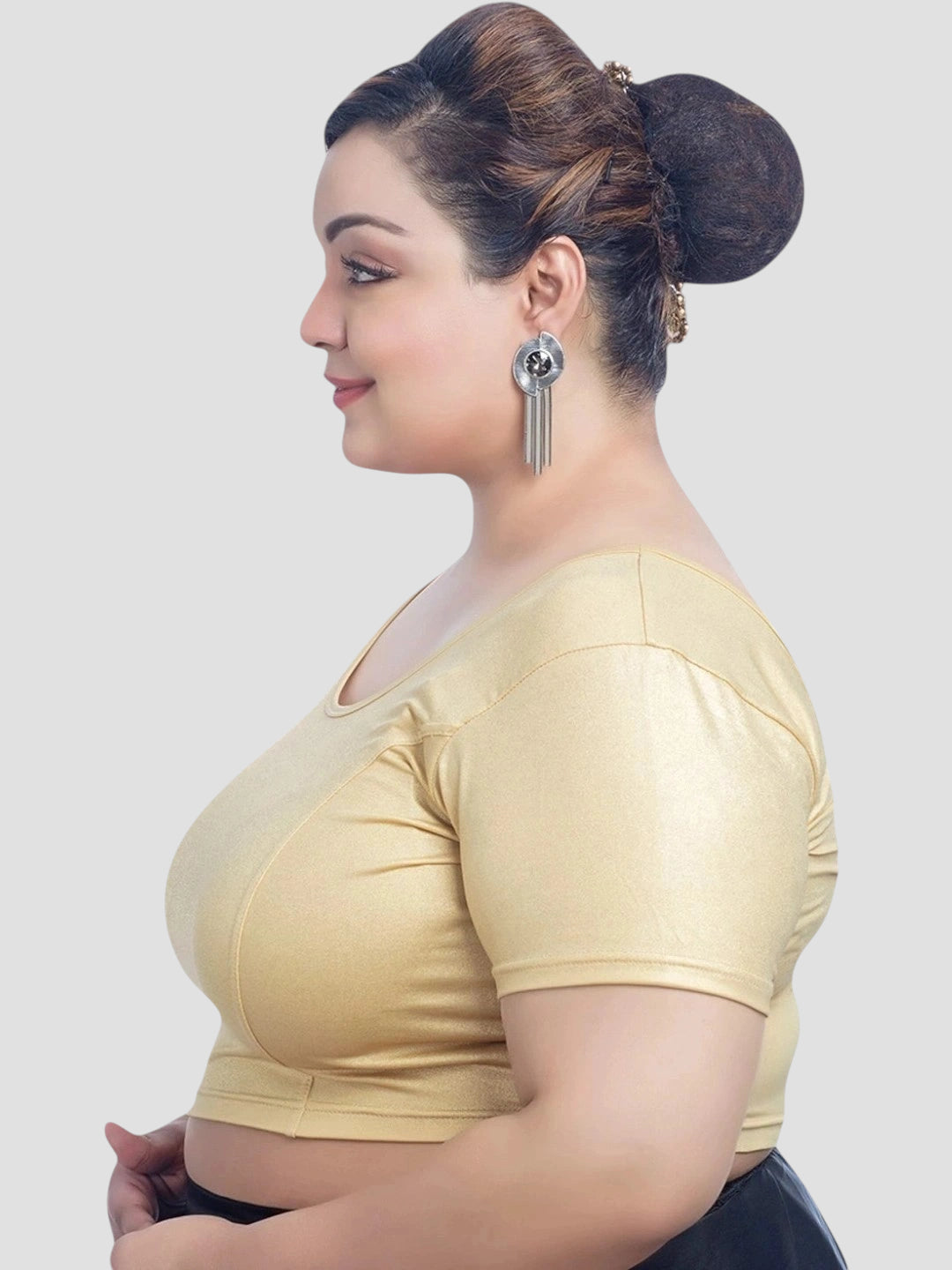 Gold All-Time Bestseller Lycra Round Neck Short Sleeves Plus Size Readymade Blouse