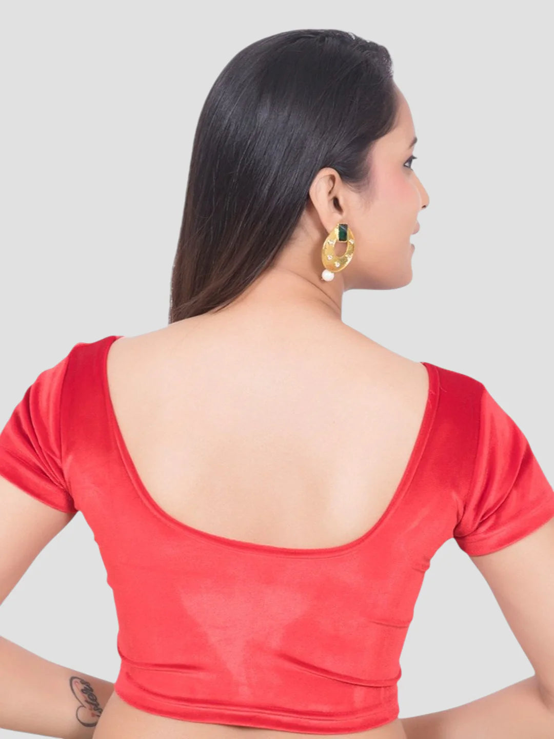 Red Velvet Round Neck Short Sleeves Readymade Blouse