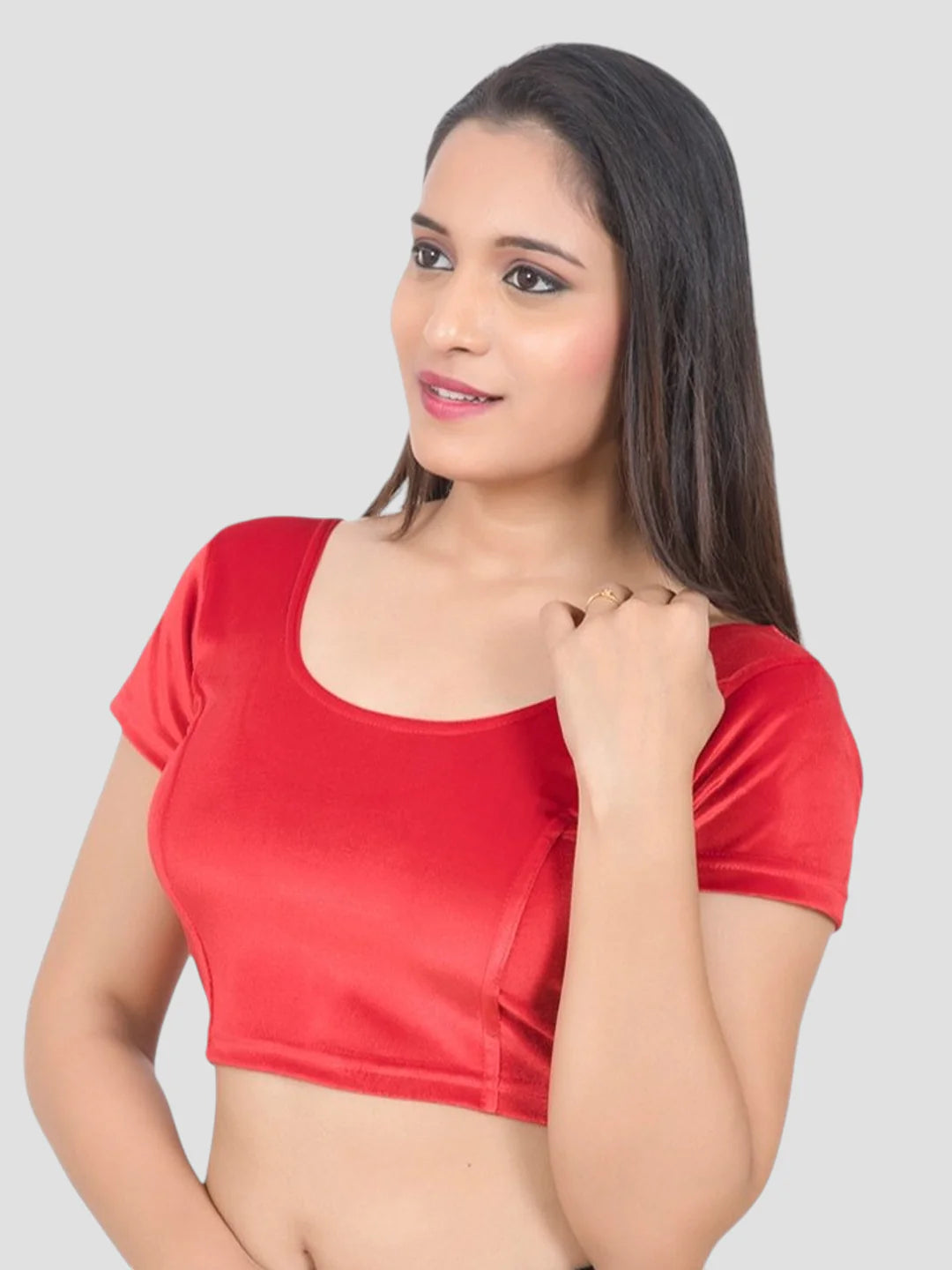 Red Velvet Round Neck Short Sleeves Readymade Blouse