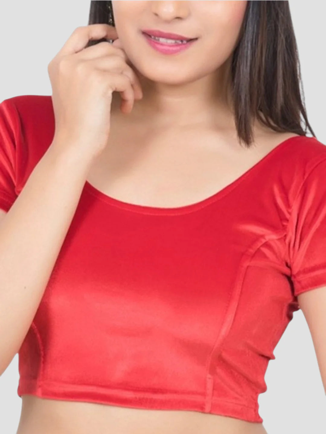 Red Velvet Round Neck Short Sleeves Readymade Blouse