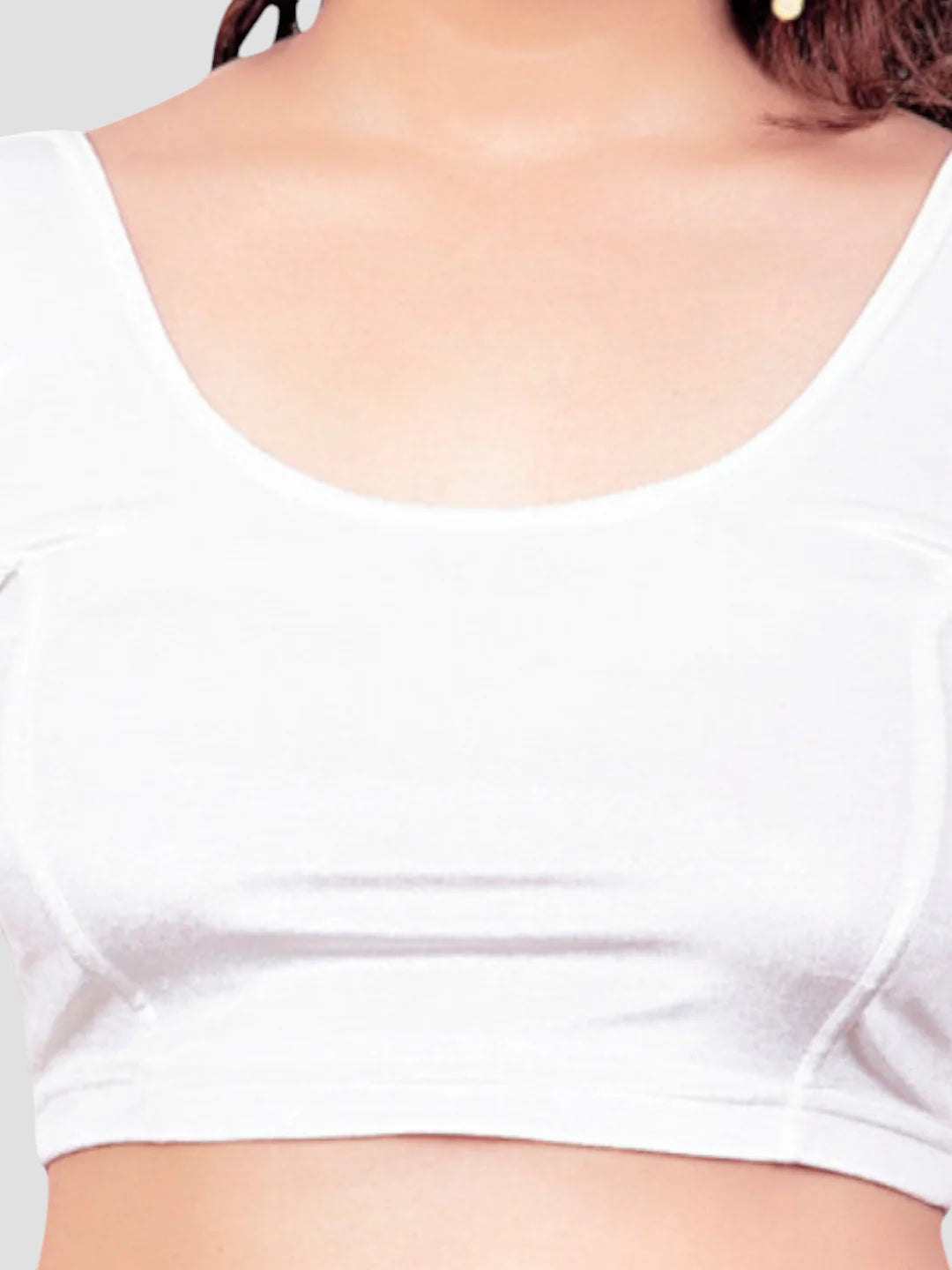 White Velvet Round Neck Short Sleeves  Readymade Blouse