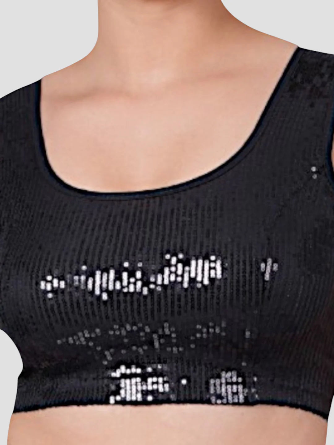 Black Sequence Round Neck Sleeveless Readymade Blouse