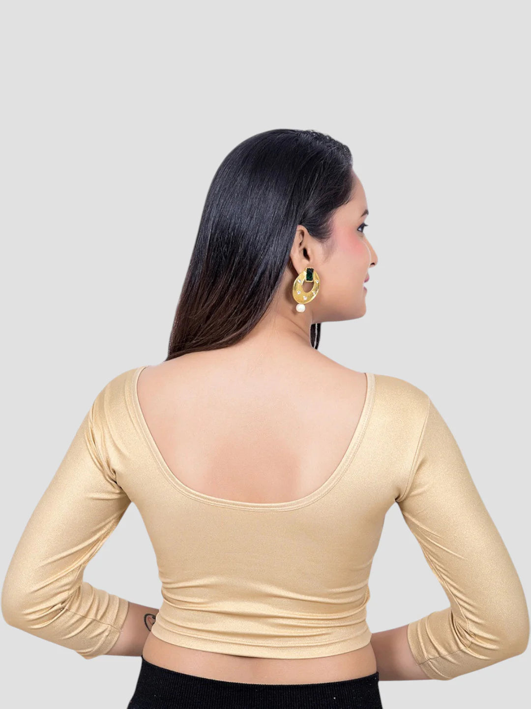 Gold Lycra Round Neck 3/4 Sleeves Readymade Blouse
