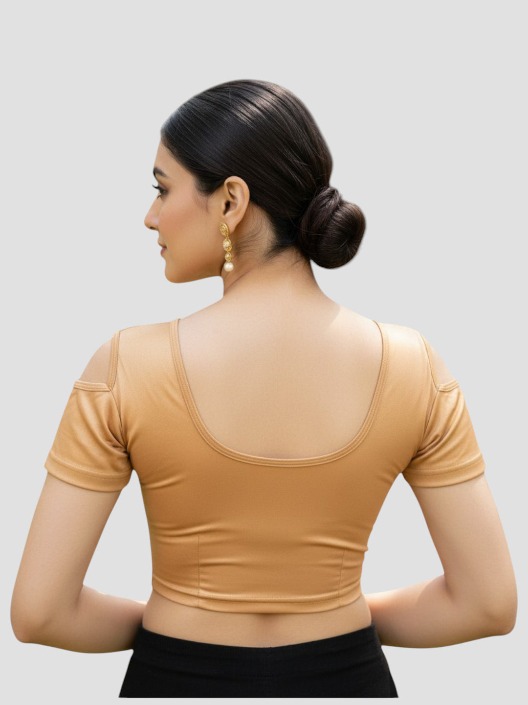 Copper Lycra Round Neck Shoulder Cut Short Sleeves Readymade Blouse