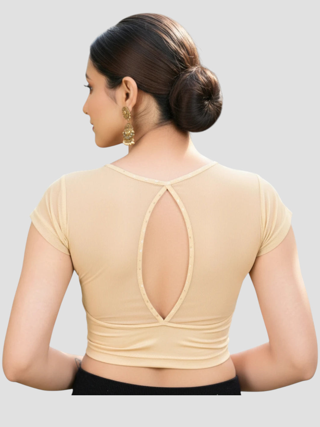 Gold Lycra High Neck Short Sleeves Readymade Blouse