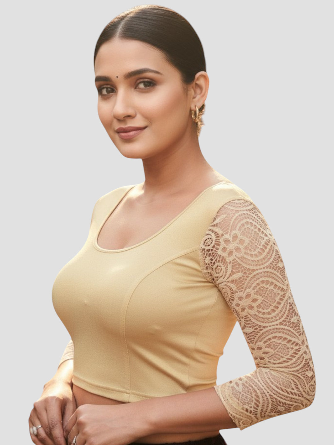 Gold Lycra Round Neck 3/4 Sleeves Readymade Blouse