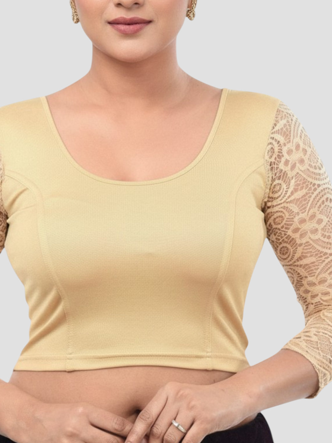 Gold Lycra Round Neck 3/4 Sleeves Readymade Blouse