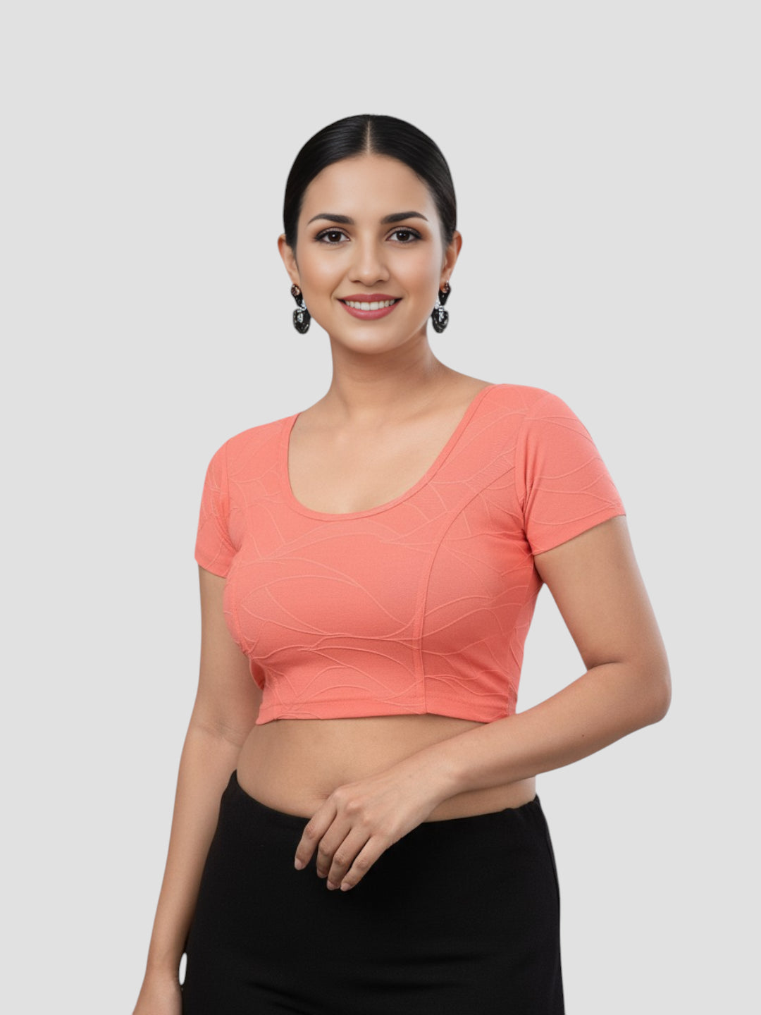 Gajri Elastance Round Neck Short Sleeves Readymade Blouse