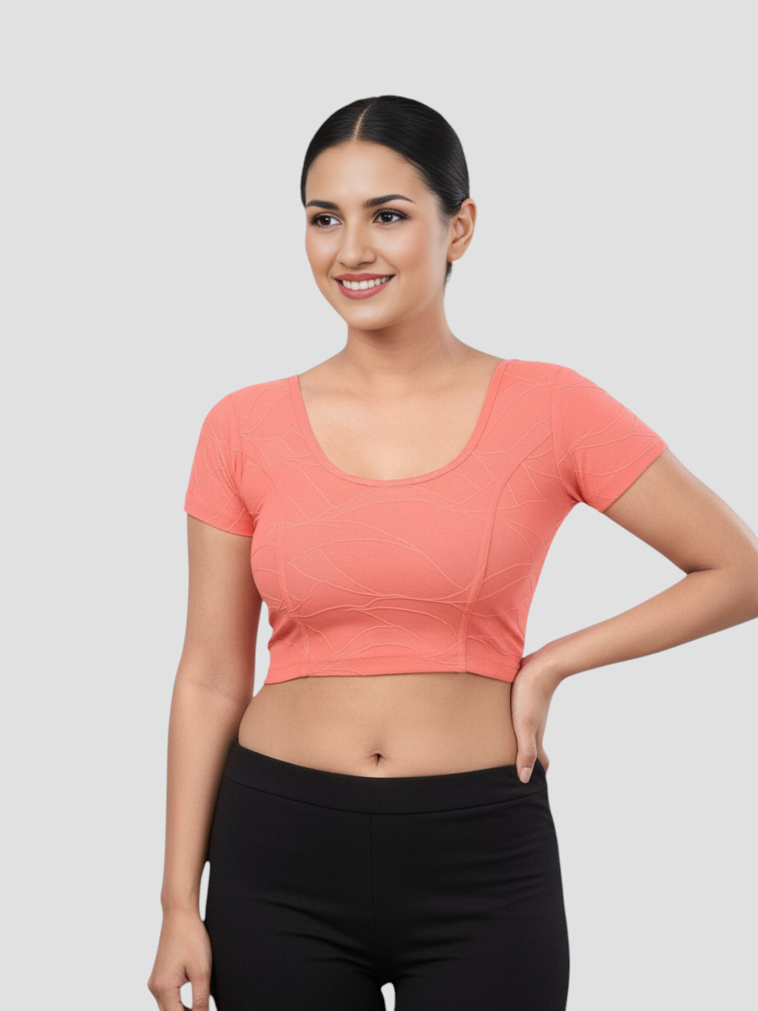 Gajri Elastance Round Neck Short Sleeves Readymade Blouse