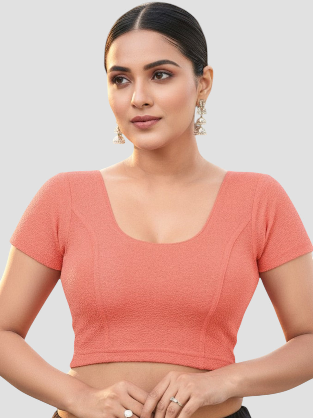 Gajri Lycra Round Neck Short Sleeves Readymade Blouse