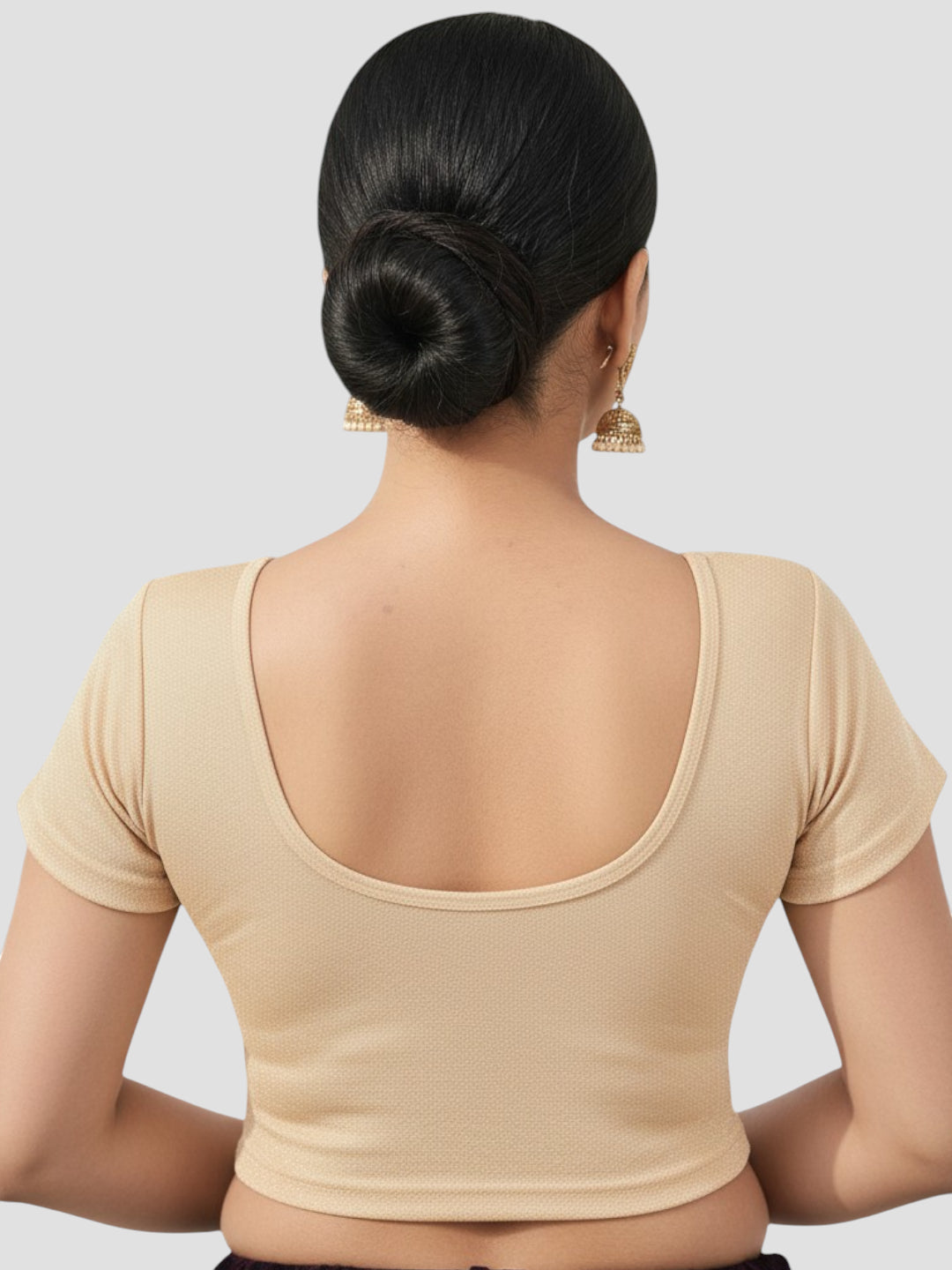 Gold Lycra Round Neck Short Sleeves Readymade Blouse