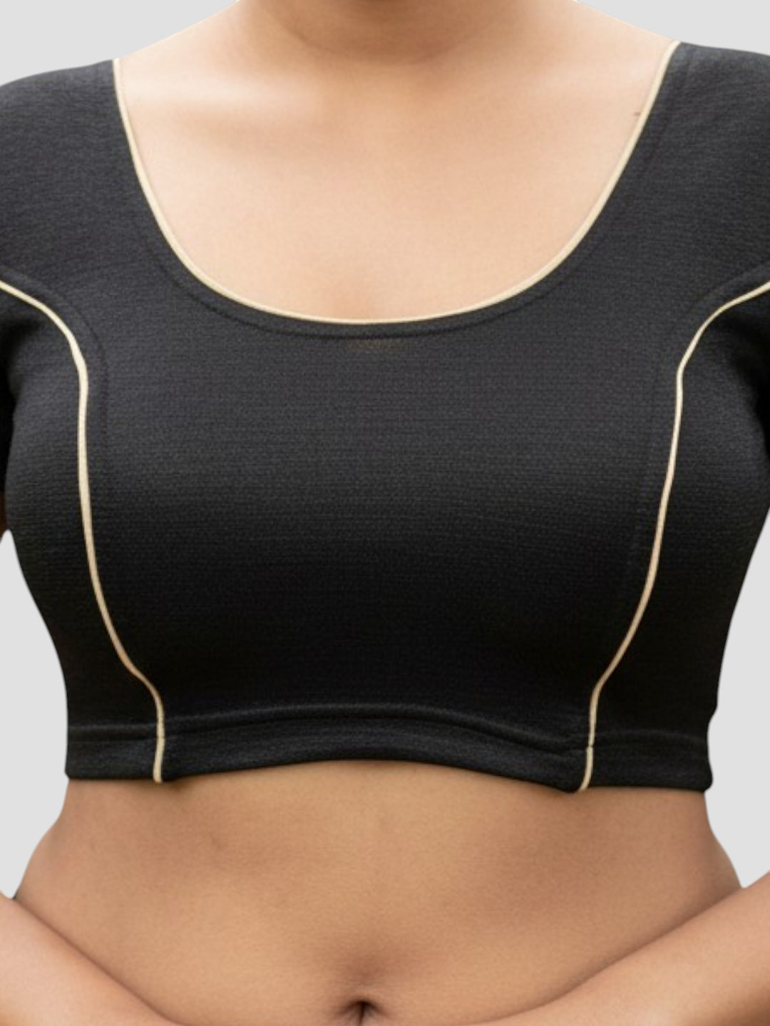 Lycra Black Round Neck Short Sleeves Readymade Blouse