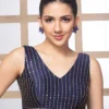 Navy Blue Silk V Neck Sleeveless Readymade Blouse